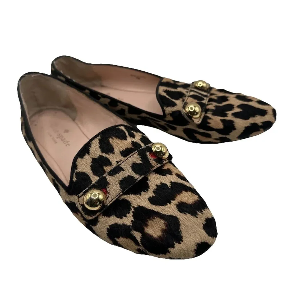 Kate‎ Spade Sutten Ball Flats Leopard Calf Hair Fur Gold Ball 7
